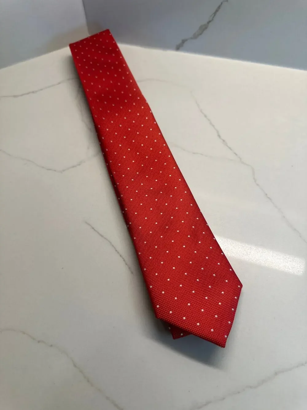$55 Men's Polyester Tie ~ Red~White Dots~ Great condition!